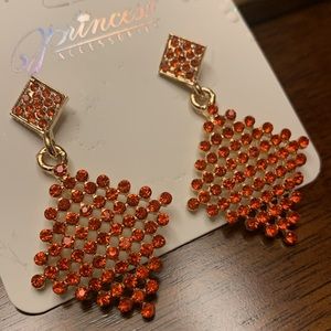 Orange Crystal Geometric Drop Earrings
